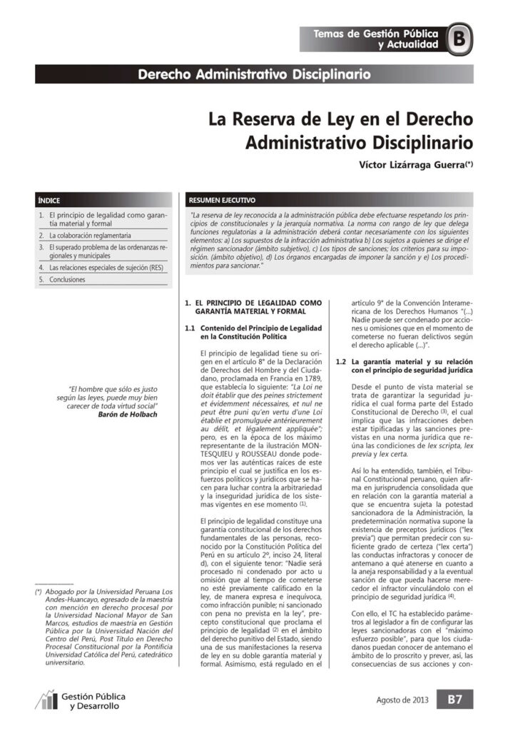 LA RESERVA DE LEY EN EL DERECHO ADMINISTRATIVO DISCIPLINARIO 10 0001 4 1